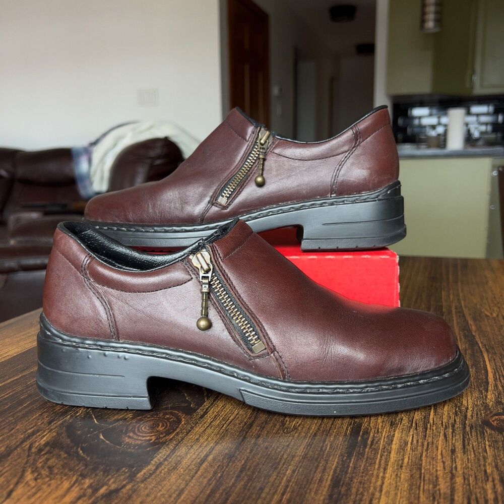 Rieker Antistress Brown Leather Side Zip Loafers Women’s EU 39 US 8 Comfort